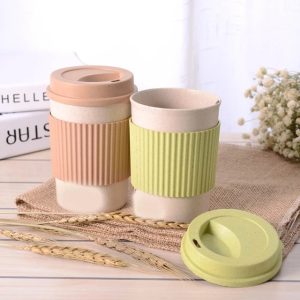 Re-usable 350ml wheat straw travel portable coffee/tea mug/cup