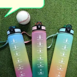 Motivational 1000ml water bottle with straw