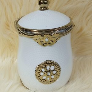 Modern luxury ceramic white and gold sugar dish, gold rim ceramic sugar dish with lid