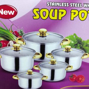 Gold handle Stainless steel soup pot with induction can be used with gas,induction,Electric  and also open flame Size18,20,22,24,26cm