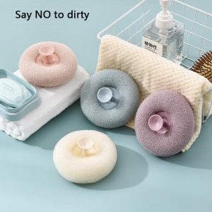 Bath shower sponge ball, exfoliating with sunction