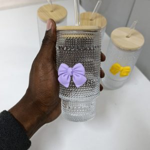 Ribbed Tumbler glass with straw