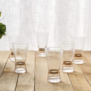 Gold rim  luxe Glass ribbed set of 6